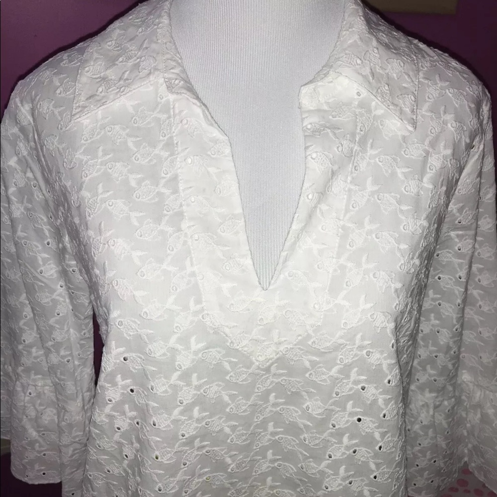 Lilly Pulitzer NWT Ginger Top Resort White Fishy Eyelet Size XS - Picture 7 of 7